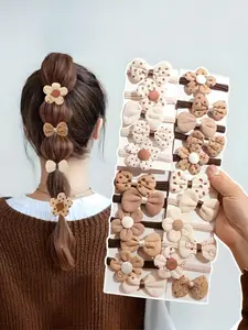 Women Elastic Hair Bands Scrunchie Set of 10 Floral Bow Design, Colors, Non-Slip Ponytail Holders for Daily & Sports Use