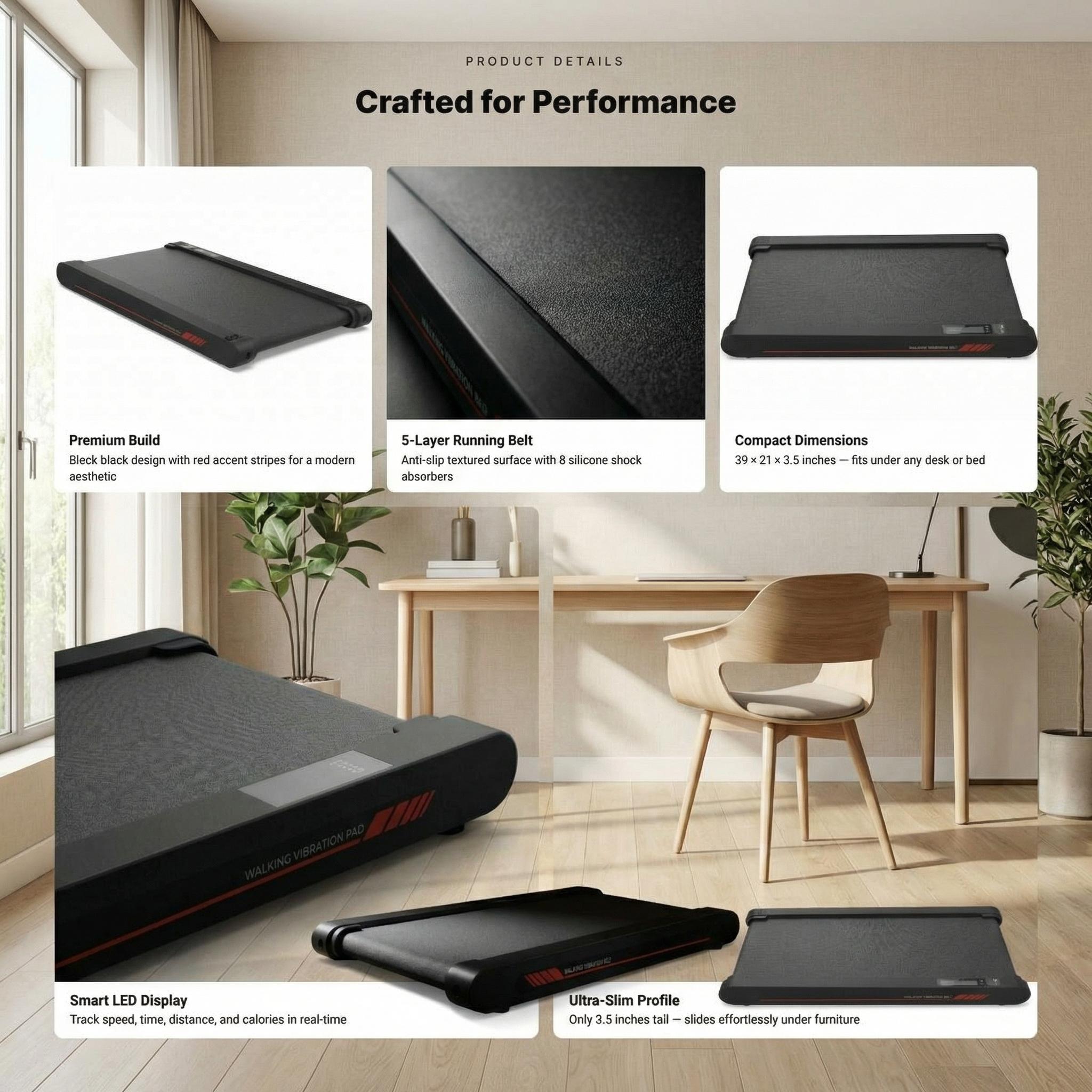 P1 3-in-1 Walking Pad Treadmill with Vibration Plate, App & Remote Control, Ultra-Quiet Servo Motor, Lightweight Under Desk Treadmill for Home & Office, 22 lbs Compact Fitness Machine