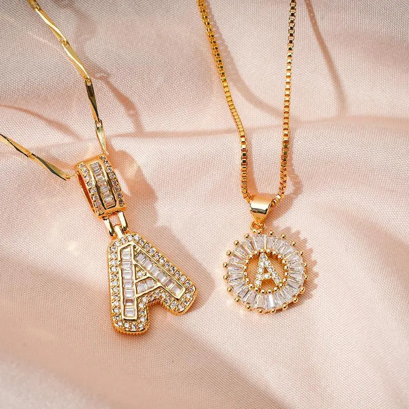 14K Gold & Silver Plated CZ Crystal Initial Letter Necklace, Hypoallergenic Tarnish Resistant Lightweight Personalized Letter Pendant, Elegant Daily Wear Jewelry Gift For Women Girls