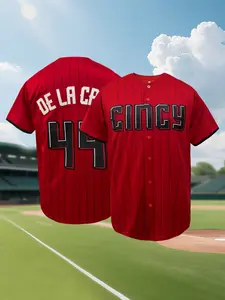 Men's Cincy 44 Embroidered Baseball Sports Style Jersey Red Striped Retro Casual Sports Shirt Fans Gift