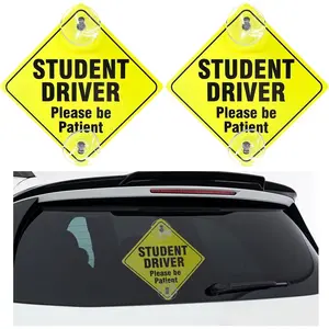 2 count Student Driver Sticker for  Window, 5''5'' Removable  Student Driver Safety Sign with Suction Cup, Please Be  Student Driver Decal Sticker for  Driver (Black)