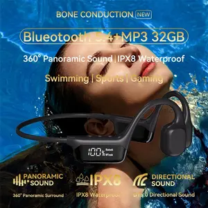 Waterproof Bone Conduction Swimming Earbuds, Wireless Bluetooth In-Ear Sports Headphones, Professional Grade Running Earphones with 32GB Memory