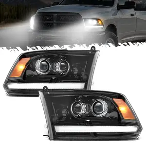 Partsam Full LED Projector Headlights for 2009-2018 Dodge Ram 1500 2500 3500 Upgrade Complete Assembly Black Housing IP67 Waterproof DOT Compliant