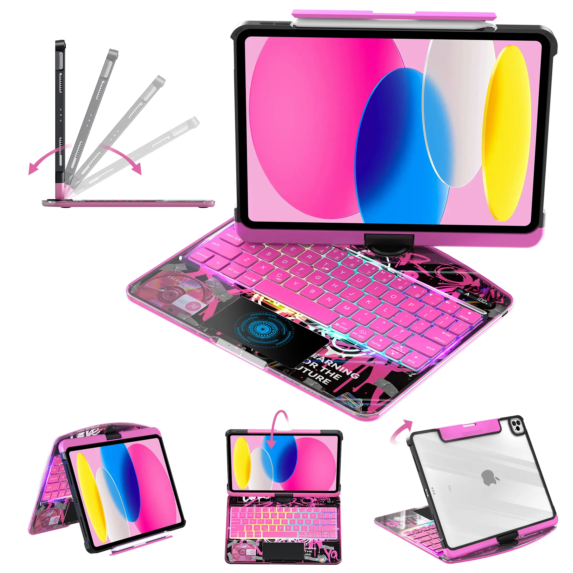 Magic KeyboardCase for 13 inch(iPad Air 2024-2026)and iPad pro13 inch 2024-2025/ 12.9inch(2018-2022,6th/5th/4th/3rd)– 360° Rotating Multi-Touch Trackpad, Type-C Charging, RGB Backlit Keyboard, Transparent Back with Pencil Holder