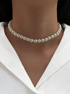 Elegant Faux Pearl Necklace for Women, Dainty Pearl Necklace, Casual Classic Beaded Choker, Simple and Stylish Jewelry Accessory, Perfect for Everyday Wear