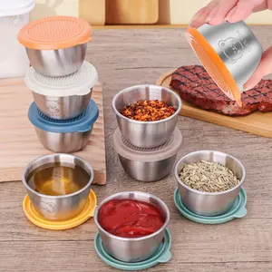 6 pcs Stainless Salad Dressing Containers,Small Salad Dressing Cups with Lids Stainless Steel Condiment Containers Reusable Sauce Containers for Kitchen Picnic Travel Meal Prep