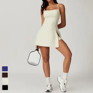 Sporty Cut Out Tennis Dress for Women, 2 in 1 Split Hem Sports Pickleball Dress with Adjustable Strap