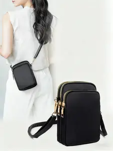 Women's Shoulder Bag, Simple Lightweight Casual Handbag, Letter Print, Zipper Closure, Phone Pouch, Key Holder, Multifunctional Mini Backpack, Zippered Sling Bag