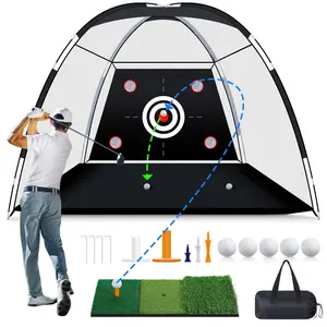 MoKo Golf Net with Practice Mat, 10 x 7 ft Golf Hitting Net for Outdoor Indoor Backyard Driving Chipping Swing Training, All-in-One Multi-Target Training equipment Aid Practice Nets with Tri-Turf Mat, Black