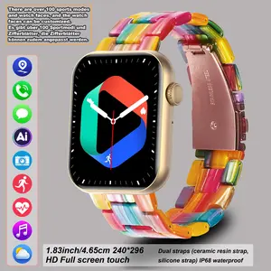 High-appearance-value smart sports watch, 1.83 inches HD touch screen, wireless calling, AI voice watch, more than 100 sports modes, pedometer, blood pressure, heart rate, sports tracker, ceramic resin strap, silicone strap, waterproof watch.