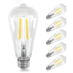 LED Vintage Edison Light  E26 6W 700 Lumen, ST64 Antique LED Filament incandescent bulbs for Ceiling Light Fixture outdoor, Non-dimmable, 6 Pack
