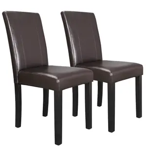 LEMY 2 Pieces Simple Style Parson Chair Urban Leather Dining Seats, Brown