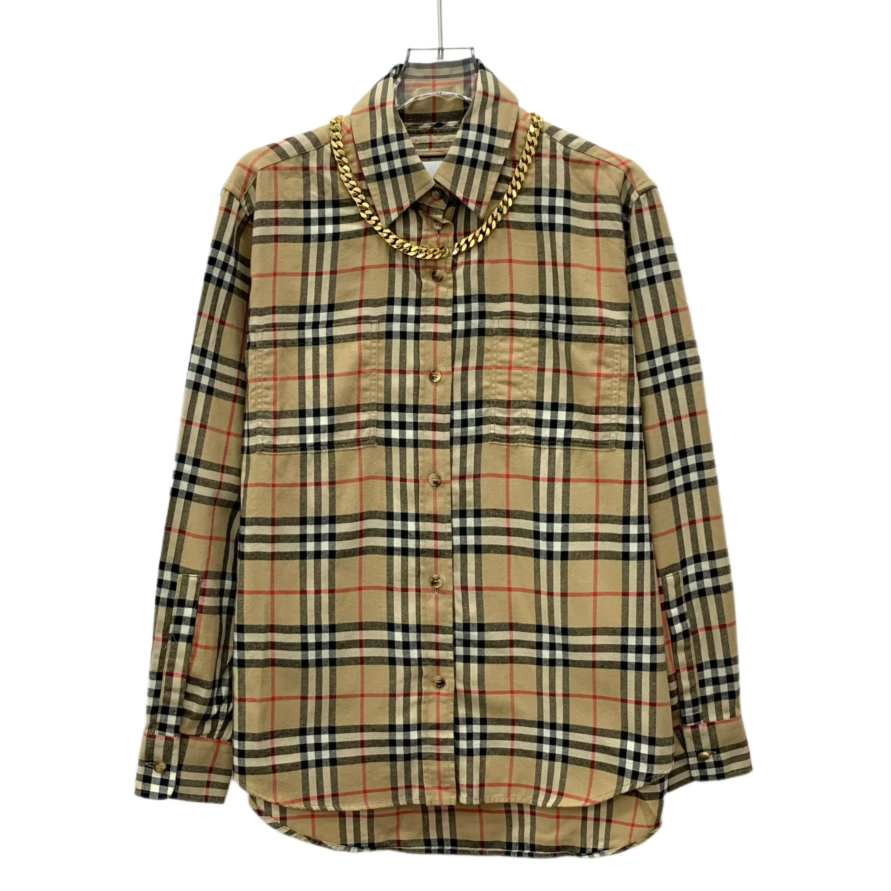 RDLT— Burberry Brown Chain Detail Check Cotton Shirt Size 38