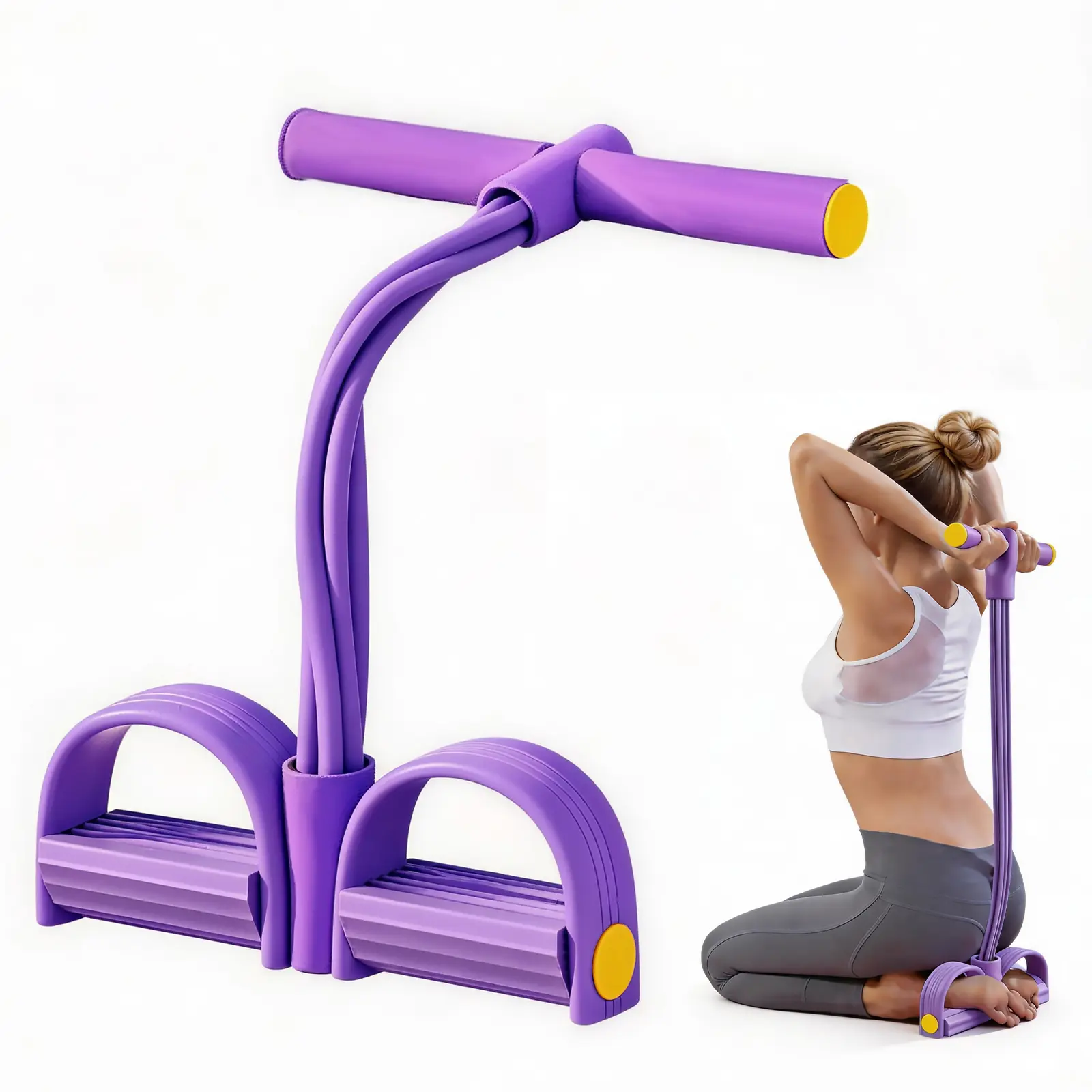 Elastic Sit-Up Pull Rope Fitness Equipment,4-TubePedal Resistance Band for Home Gym Yoga &Core Training pedal puller portable exercise multifunction tension body these anti-slip even