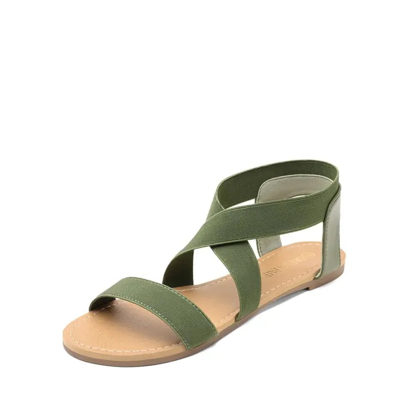 Dream Pairs Women's Sandals, Stylish Criss Cross Gladiator Flats, Lightweight Slip-On Footwear with Elastic Ankle Strap, Leather & Rubber Sole, Pu Leather