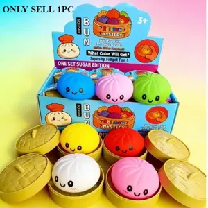 A fun color random steamed bun squeeze toy, handmade soft design, slowly rebounding, and sticky. Suitable as a gift for the office, Christmas, Halloween, Easter, and birthdays. Desktop decoration (with steamer)