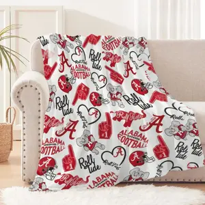 Crimson Red Gameday Blanket College Sports Fan Pattern Flannel Fleece Throw Team Spirit Home Decor Aesthetic Room Decor Soft Warm Plush Cozy Bedding Couch Sofa