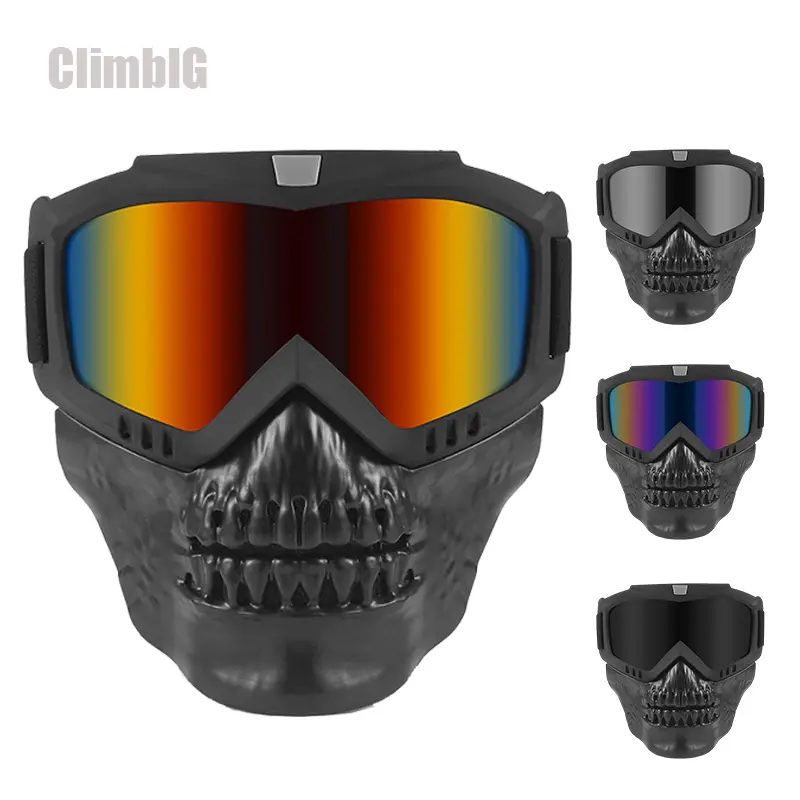 Skull Motorcycle Goggles (with Detachable Face Mask) | Anti-Fog & Windproof | Suitable for Off-Road Motorcycling, ATVs, Skiing, Paintball, and Water Gel Blaster Sports