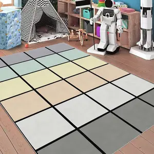Colorful Square Pattern Floor Mat, 1 Count Non-slip Soft Area Rug, Rectangle Home Decorative Carpet for Living Room Bedroom Nursery Bathroom