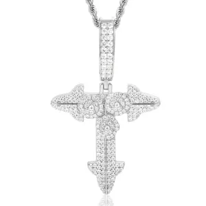 【#P687】Three Rose Cross Pendant UCCIYO S925 Sterling Silver Synthetic Moissanite Pendant Necklace for Women Men Hip Hop Jewelry Gift