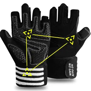 Weightlifting Workout Gloves Half Finger with Wrist Strap Support, Padded Grip for Weight Lifting Gym Fitness Exercise Training Men Male