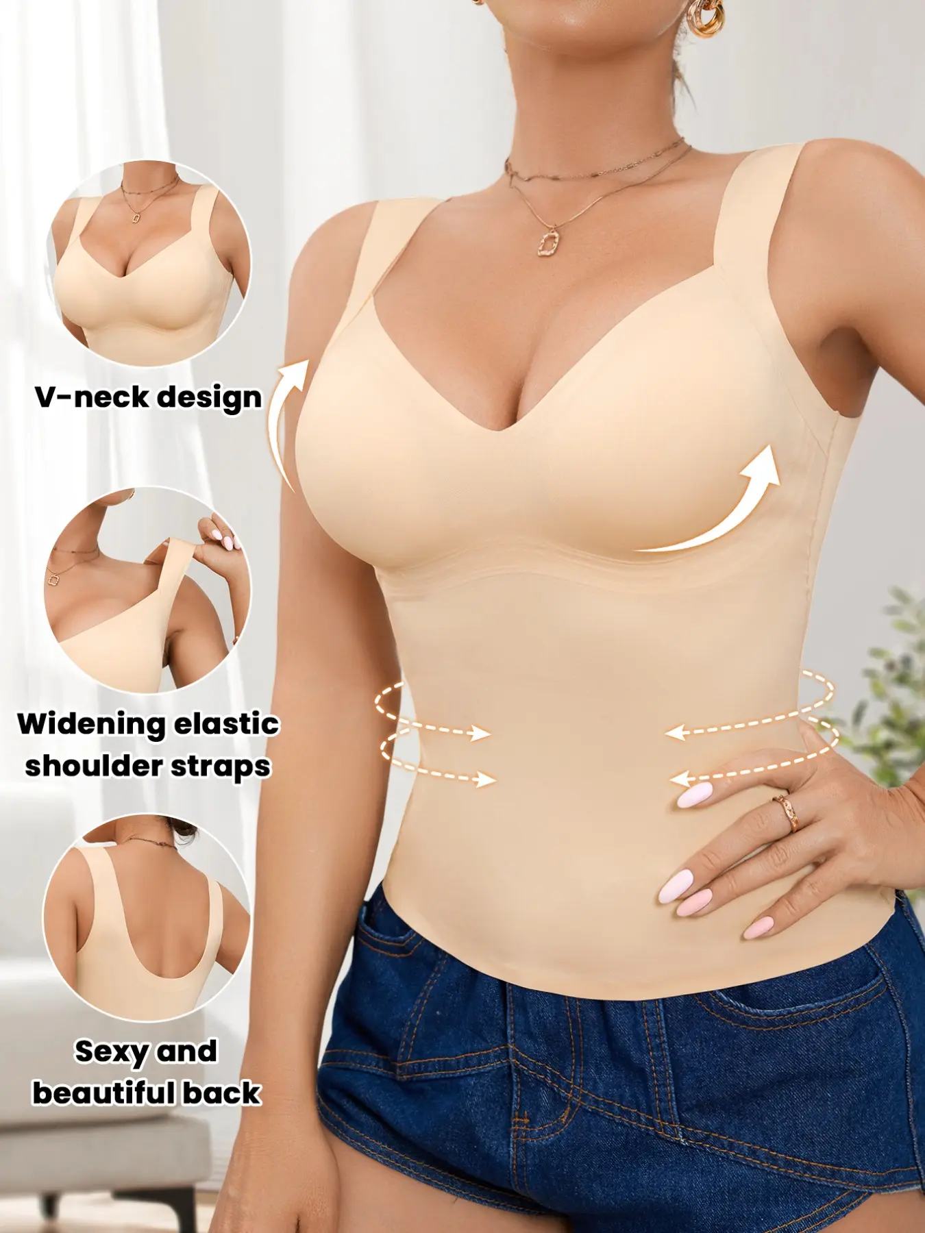 1/2 PCS Women's Seamless Sculpting Shapewear Tank Tops, Waist Cinching Abdomen Slimming Shirt with Molded Cups, Casual Sleeveless Vest, All Seasons Wear