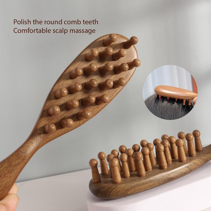 Natural Wooden Massage Comb, 1 Count Scalp Massager, Large Wide-Tooth Scalp Meridian Scraping Massage Comb, Hair Care & Styling Tool Brush for Home & Salon Use