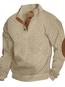 men's colorblock patchwork jacquard button front sweatshirt, regular fit casual long sleeve stand collar sweatshirt for fall & winter, fashion men's knitwear for daily wear