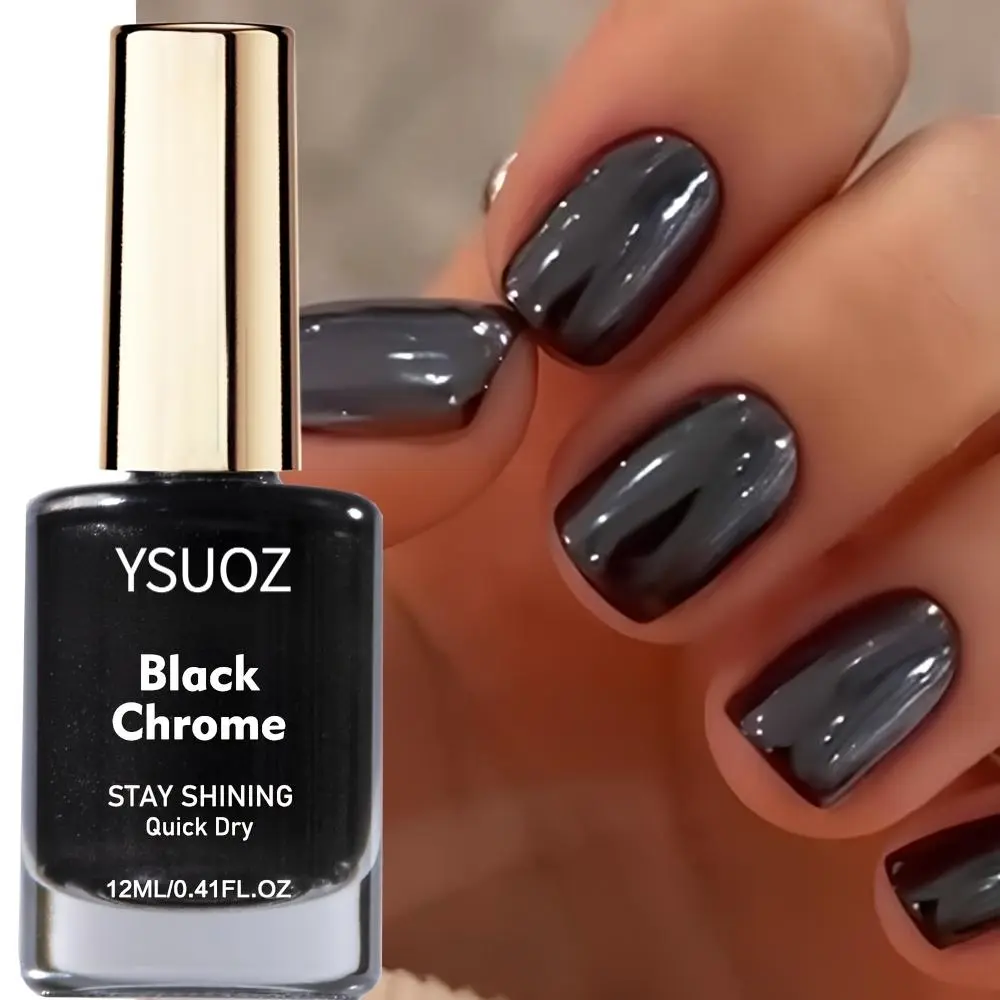 Black Metallic Chrome Nail Polish - Fast Dry, Long-Lasting Formula, High-Gloss Cosmetic for Elegant Daily Wear, Professional Nail Supplies, Fast Dry Nail Polish