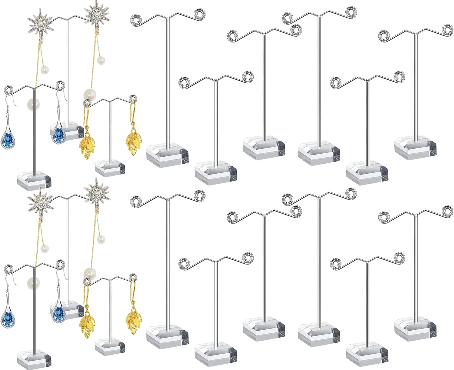 18 Pcs Metal Earring Holder T Bar Earring Display Stand Organizer Countertop Hanger Hanging Jewelry Towers with Acrylic Base(Clear)