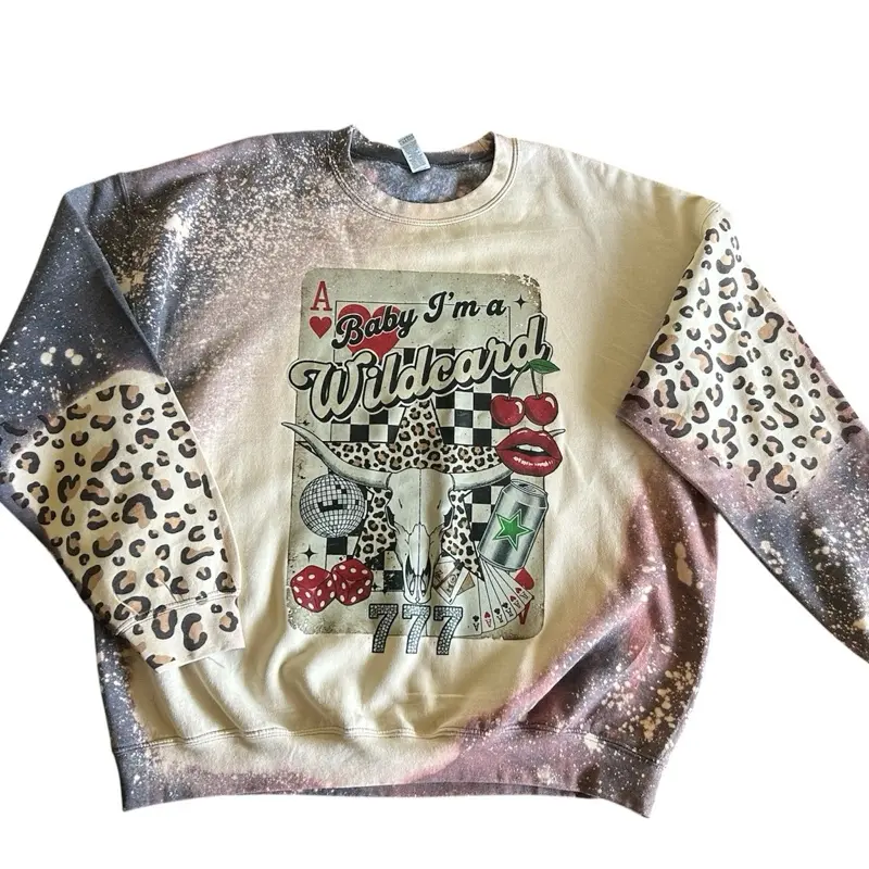 Baby I’m A Wildcard Bleached Cheetah Print Bleached Crewneck Sweater
