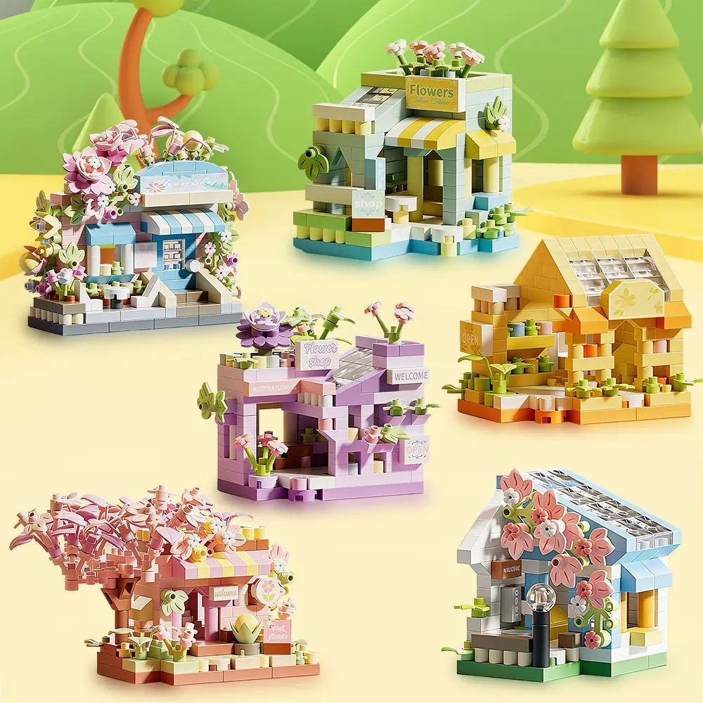 Moc Multi-Style Fairy Town Street Sunflower House Building Blocks Toy, Dream Flower Shop Construction Set for Kids, Unisex Educational Toy, Building Block Sets, Plastic Building Blocks, Block Kit