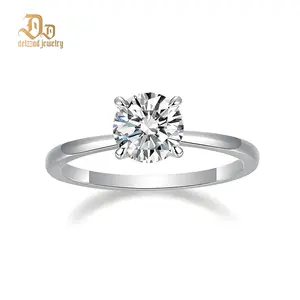 Delzzad 18K Gold-Plated Solitaire Four-Prong Ring Lab-Created Moissanite Engagement Ring Band for Her Best Gift Christmas Gift