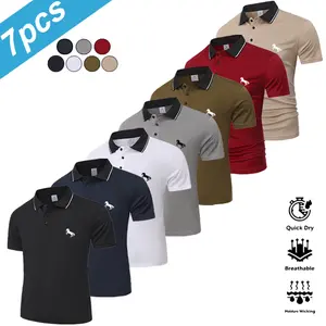 Men’s polo shirt set; casual men’s polo shirt; printed and solid colors; buttoned basic style; versatile design suitable for bowling/golf; ideal for everyday wear and summer business style; summer vibes.