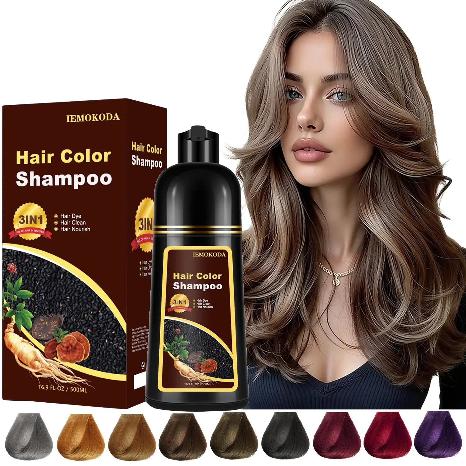 Natural Coffee 3-in-1 Hair Dye Shampoo for Gray Hair, Semi Permanent Instant Hair Color for Women & Men, 100% Gray Hair Coverage with Herbal Ingredients, Safe Natural Champu Para Canas/Shampoo Para Pintar El Cabello, 500ml Haircare Black