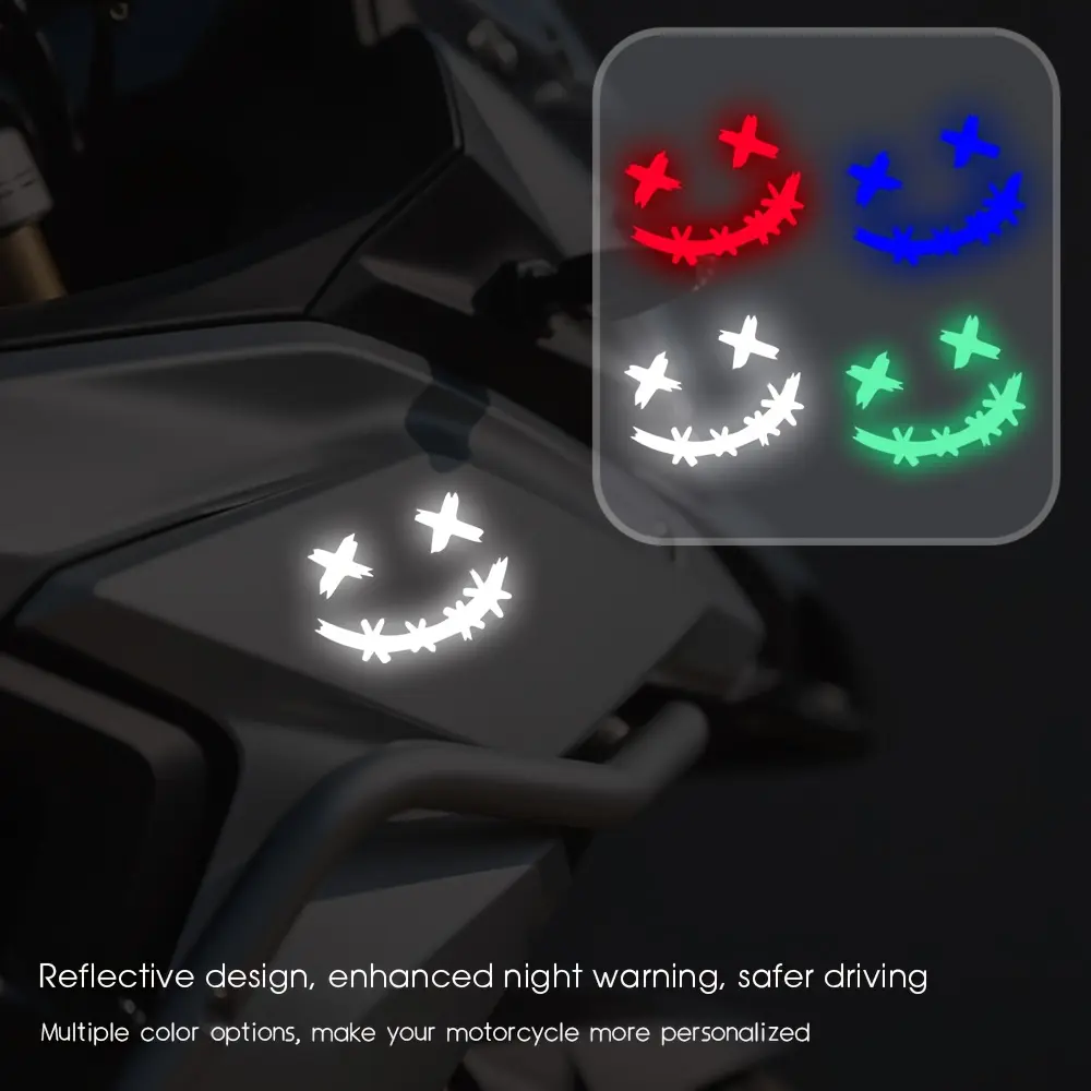 Motorcycle Luminous Stickers, Decal Sticker, Sticker Decals, Joyful Face Design, Available in Red/Blue, Waterproof, Visible At Night, Suitable for Motorcycle Fuel Tanks, Helmets, Safety Equipment, Reflective Stickers for Bicycle Enthusiasts