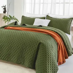 Olive Green California  Size Quilt Bedding Set (112x104 Inch), 3 count Soft Lightweight Bedspread Coverlet, Boho Summer Quilt Cal  for All Season(1 Quilt, 2 Pillow Shams)
