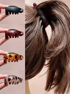 4pcs Women's Anti-Slip Banana Hair Clips, Hair Claws, Vintage Leopard, Amber, Secure Ponytails, Buns, Curly Hairstyles, Thin Hair Friendly, Hair Claws Set