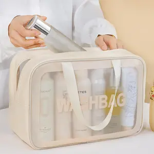Large-Capacity Semi-Transparent Toiletry & Makeup Bag, Portable Travel Cosmetic Bag, Multifunctional Bath & Swimming Storage Bag, Waterproof Toiletry Bag, Travel Essentials Bag, Waterproof Wash Bag, Makeup Pouch, Cosmetic Travel Bags