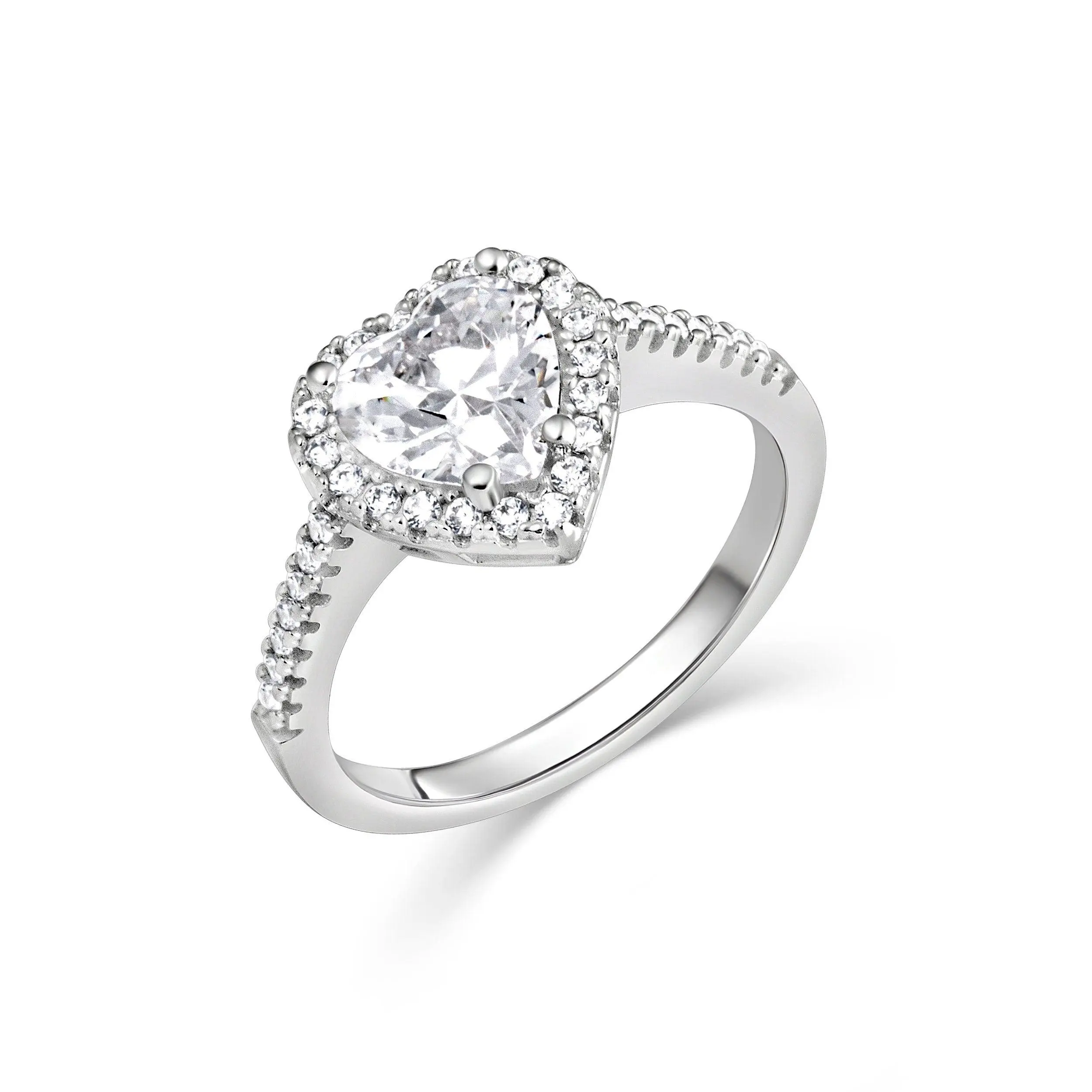 Solitaire Heart CZ Diamond Engagement Ring – Solid 925 Sterling Silver, Thick Real 18K Gold Plating – love ring, gold band, bridesmaid gift, hypoallergenic fine jewelry – Gift for Her, Mom & Best Friend, Mother's Day, Anniversary & Birthday
