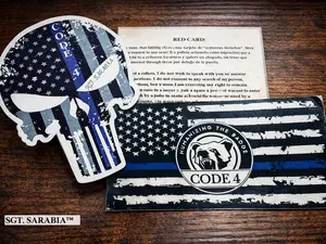 1 Piece Code 4 Thin Blue Line Sticker 6X3" (Free Red Card) Humanizing the Badge Bumper Decal for Police Support Car & Truck Decoration