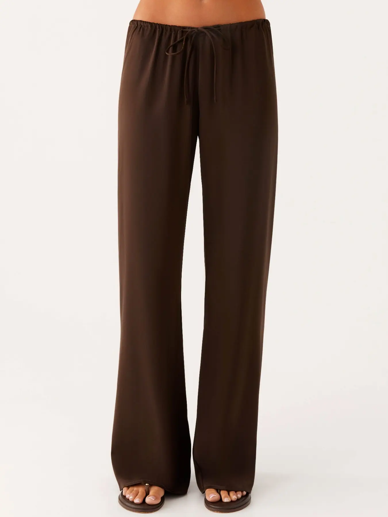 Millennial Style Women Elastic Waist Adjustable Drawstring Pants, Low Rise Wide Leg Pants, Elegant Silk-Like Casual Pants, Loose Fit Daily Streetwear, Casual Summer Bottoms, Casual Fit Trousers