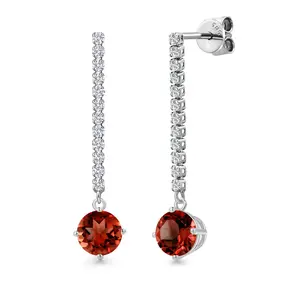 Gem Stone King 14K White Gold Gemstone Birthstone and Lab Grown Diamond Long Liner Dangle Earrings for Women | Round 6.5MM and 1.5MM | White Gold Chain Drop Earrings