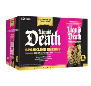 Liquid Death Sparkling Energy - Murder Mystery (Cherry, Cream, Spice), Sugar-Free Energy Drink, Unextreme Caffeine 100mg, Essential Vitamins, 12 Fl Oz (Pack of 12)