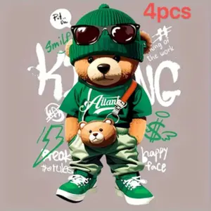 4pcsAdorable Teddy Bear Iron-On Patch - DIY Washable Heat Transfer Sticker for T-Shirts, Jackets, Jeans & Hoodies, Teddy Bear Clothes