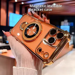 Four-corner Anti-drop Compatible with iP17 Pro Max Phone Case Transparent iP17/16 Magnetic Stand Protective Cover Protection Safety Smartphone Cellphone Protector Casing