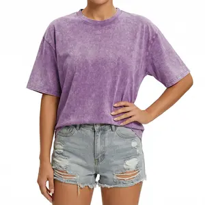 Yito Life Women’s Acid-Washed Heavy Cotton Tee, Relaxed Fit Short Sleeve Crewneck Streetwear T-Shirt for Daily Wear