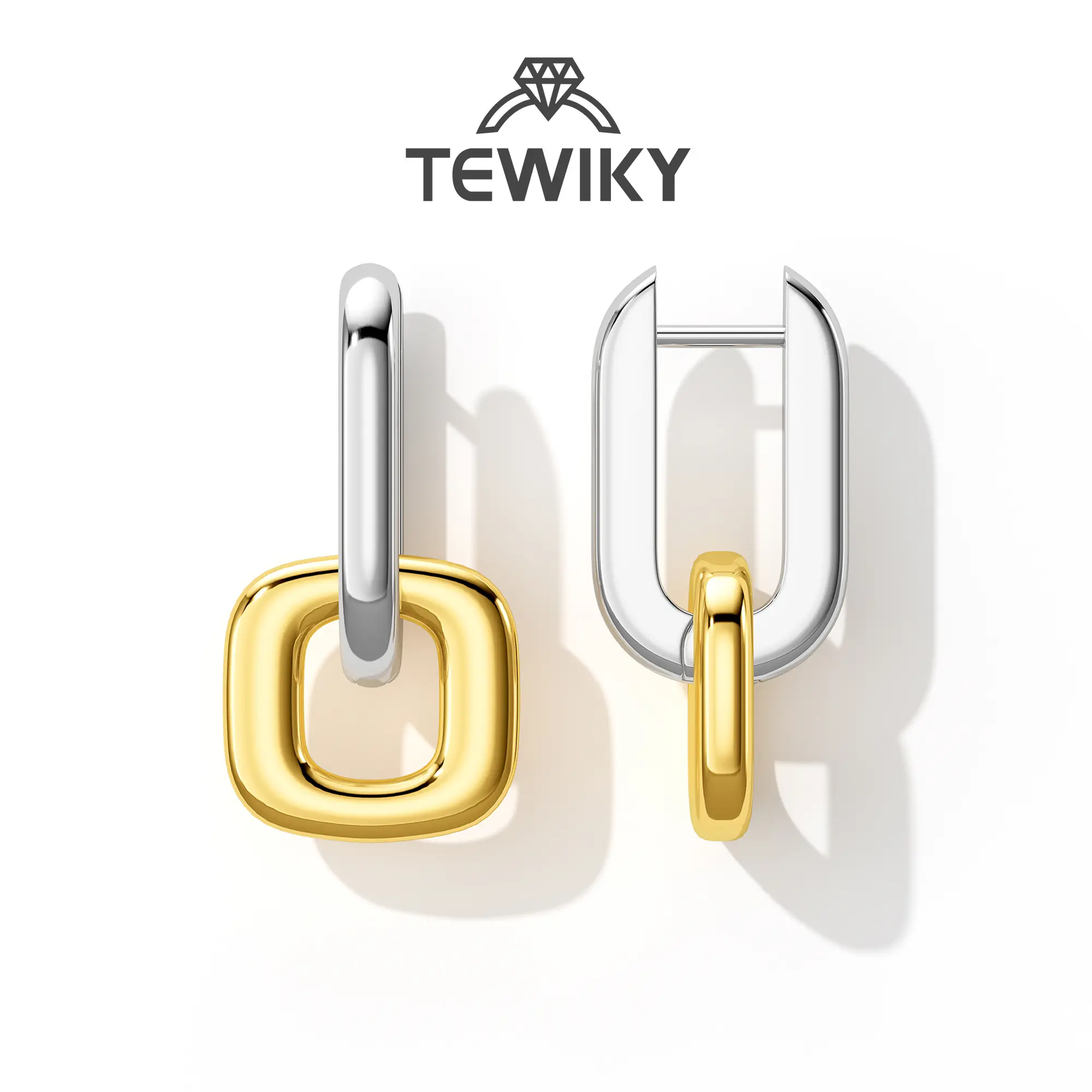 Tewiky Two Tone Gold Silver Hoop Earrings for Women Drop Dangle Paperclip Earrings Convertible Link Chain Earing