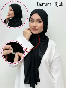 Fashion Modal Button Headscarf Hat, Quick-Release Design, Soft Breathable Fabric, Ideal for Daily Wear, Instant Hijab, 1pc