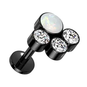 Black PVD Array White Opalite Clear CZ Titanium Internally Threaded Labret